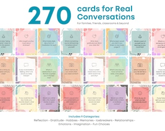 270 Printable Conversation Cards for Families, Couples, Therapy | Icebreaker Questions PDF | Connection Game for All Ages
