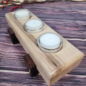3 Candle Maple Tealight Candle Holder / Centerpiece
