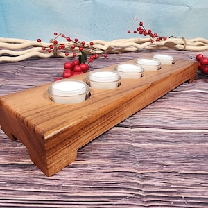 5 Candle Tigerwood Tealight Candle Holder  / Centerpiece