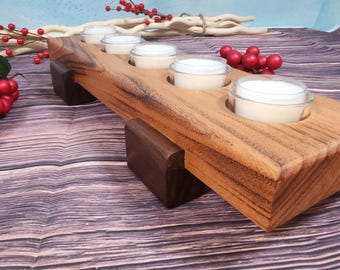 5 Candle Tigerwood Tealight Candle Holder  / Centerpiece