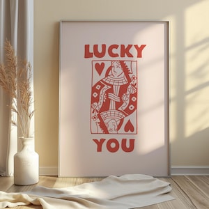Trendiges Retro Wandkunst-Set, Lucky You Poster, trendiger ästhetischer Druck, Herzkönigin Wandkunst, Ace-Kartendruck, trendiges Queen Funky Poster