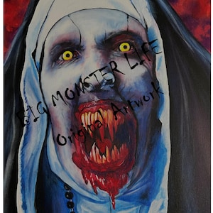 The Nun Horror Art Print: Original Acrylic Painting on Card Stock