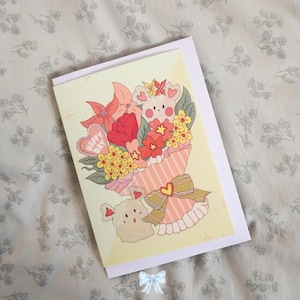 Cartão de aniversário com buquê de feliz dia / ocasião especial, celebração, obrigado, cartão de aniversário bonito e estético