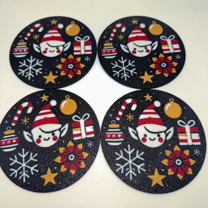 Christmas Elf 4 Coaster Set - 3D Printed, Holiday Decor, Eco-Friendly PLA, Festive Design