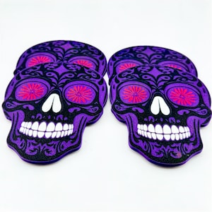 Purple Sugar Skull Coasters Set of 4 - Vibrant, Bold, and Unique, 3D Printed