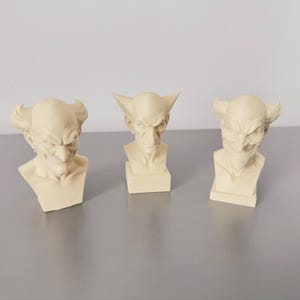 Villain Character Bust Set of Three, Stylised 3D Printed Figures, can be painted.