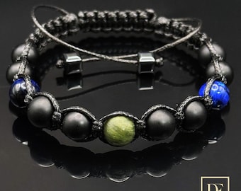 Handmade Shungite & Blue Tiger Eye Bracelet: Chakra Balancing Gemstone