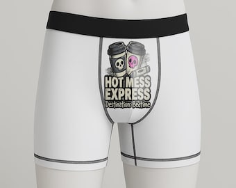Boxer da uomo, design Hot Mess Express Coffee Skull, Destination Bedtime, misto poliestere