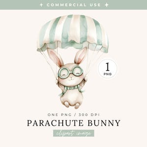 Fallschirm Kaninchen Clipart | EINZELBILD | Aquarell Flieger Kaninchen, Boho Osterhase Gläser PNG, Kleinkind Jungen Geburtstagsfeier, Cartoon Hase