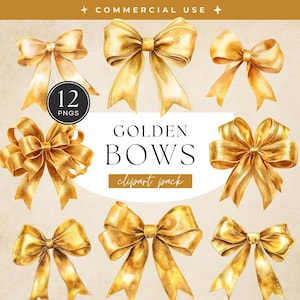 Goldene Bögen Clipart-Pack, festliche Glitter Kokette PNG, Aquarell Bandschleife, Sublimationsdesign, Vintage-Geburtstags-Party Einladung
