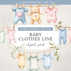 Pack de cliparts corde à linge bébé fille, aquarelle pour nouveau-né, décoration Boho pour chambre d'enfant, sexe révéler PNG, Invitation d'anniversaire, téléchargement numérique