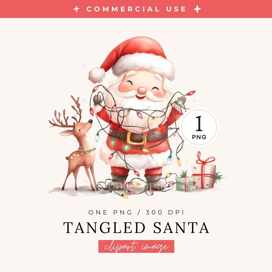 Tangled Santa Claus Clipart | SINGLE IMAGE | Cute Little Reindeer PNG ...