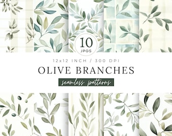 Padrão sem costura de ramos de oliveira, textura de azeitonas verdes, papel mediterrâneo moderno repetido, fundo botânico elegante, casamento italiano