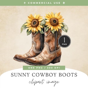 Cowboy Stiefel mit Sonnenblumen Clipart | EINZELBILD | Aquarell Blumen, Landmädchen, Western Cowgirl Blumenstiefel, Sublimationsdesign