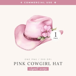 Clipart di cappello da cowgirl rosa / IMMAGINE SINGOLA / Acquerello di cowboy del West, grazioso Far West, rodeo vintage, festa di compleanno per bambina