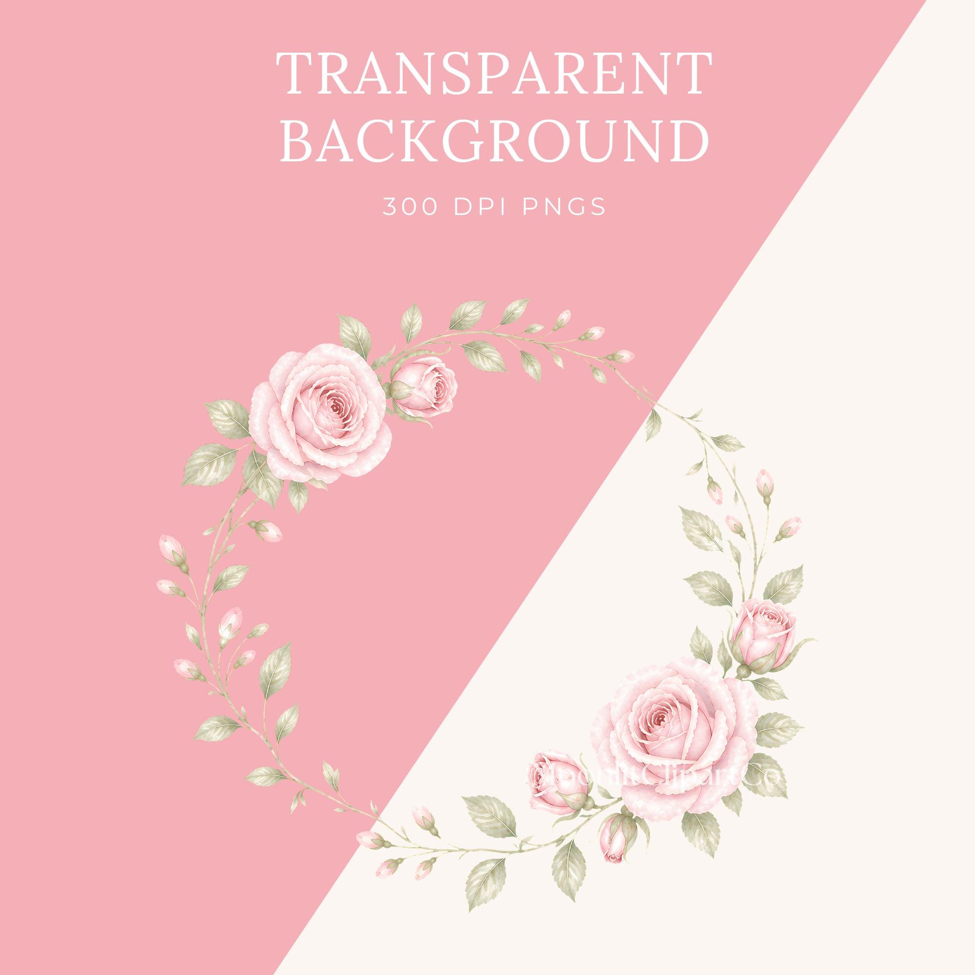 Shabby Chic Roses Clipart Pack, Blush Pink Vintage Floral PNG, Romantic ...