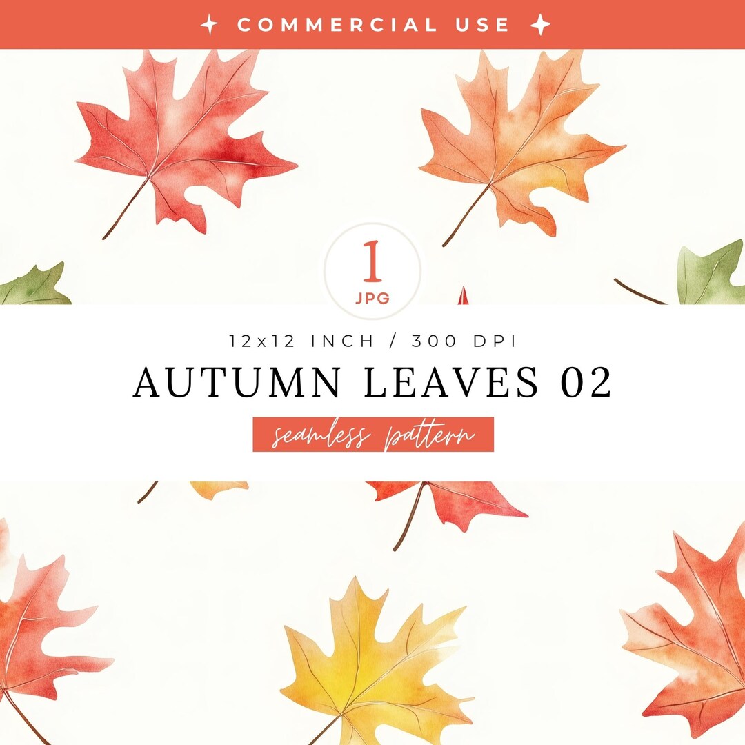 Autumn Leaves Single Seamless Pattern, Watercolor Fall Foliage, Rustic ...