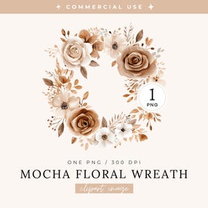 Mocha Mousse Flowers Clipart | SINGLE IMAGE | Watercolor Floral Wreath, 2025 Color Of Year, Autumn Roses Frame, Boho Wedding Decoration