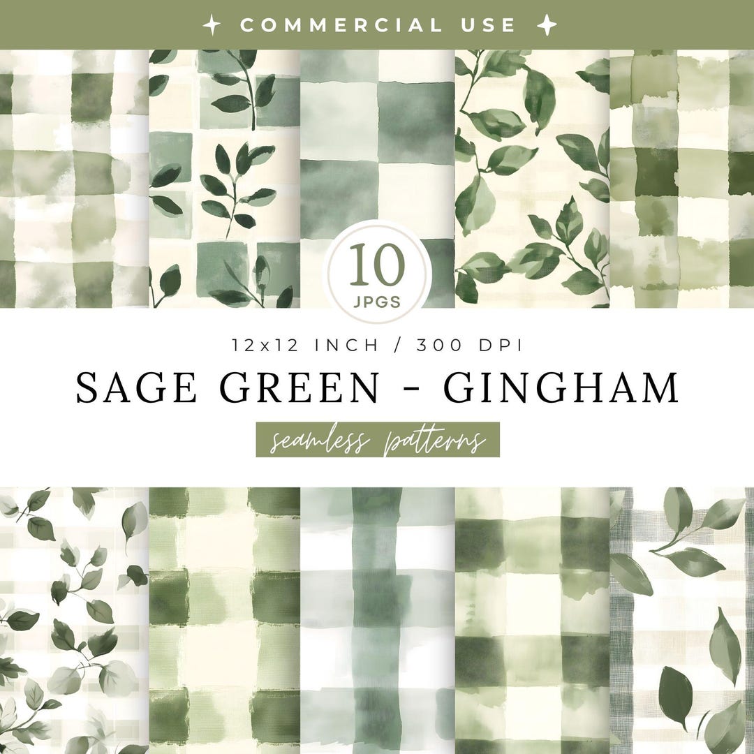 Sage Green Seamless Pattern, Floral Gingham Patterns Texture, Repeated ...