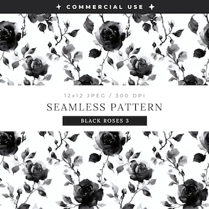 Zwarte rozen één naadloos patroon, aquarel luxe botanische achtergrond JPG, gotische bloemen scrapbooking, donkere gotische herhaald patroon