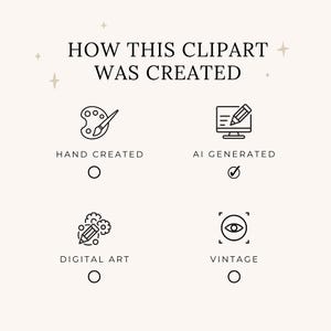 The image shows how this clipart pack was created. This bundle is made with AI, specifically Midjourney.