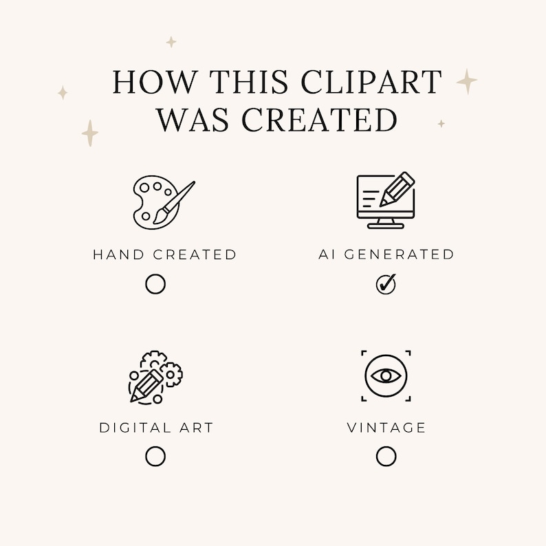 The image shows how this clipart pack was created. This bundle is made with AI, specifically Midjourney.