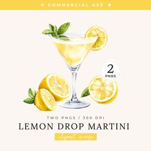 Lemon Drop Martini Clipart / IMMAGINE SINGOLA / Cocktail Signature ad acquerello, bar per bevande estive, invito per festa di compleanno, download digitale