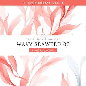 Wavy Seaweed Single Seamless Pattern, Underwater Ocean Background, Pink Coral Reef Repeated Pattern, Sea Life Surface Pattern, Digital File