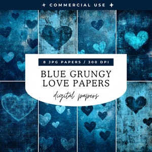 Fondo de amor grunge azul, fondos digitales vintage, superposición urbana, textura de Photoshop, papeles para álbumes de recortes, diario rústico con basura JPG