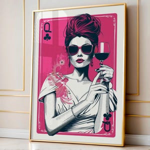 Art mural de cartes à jouer, esthétique d'appartement, impression femme fatale, art mural rétro, impression esthétique, affiche de cartes à jouer, décoration de l'an 2000