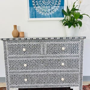 Bone Inlay Dresser - Black Geometric