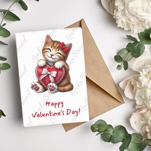 Cartão de amor de gato do dia dos namorados, cartão de impressão digital, arte de parede digital, mensagem de amor, casal se beijando, celebrando o amor, presente de feliz dia dos namorados