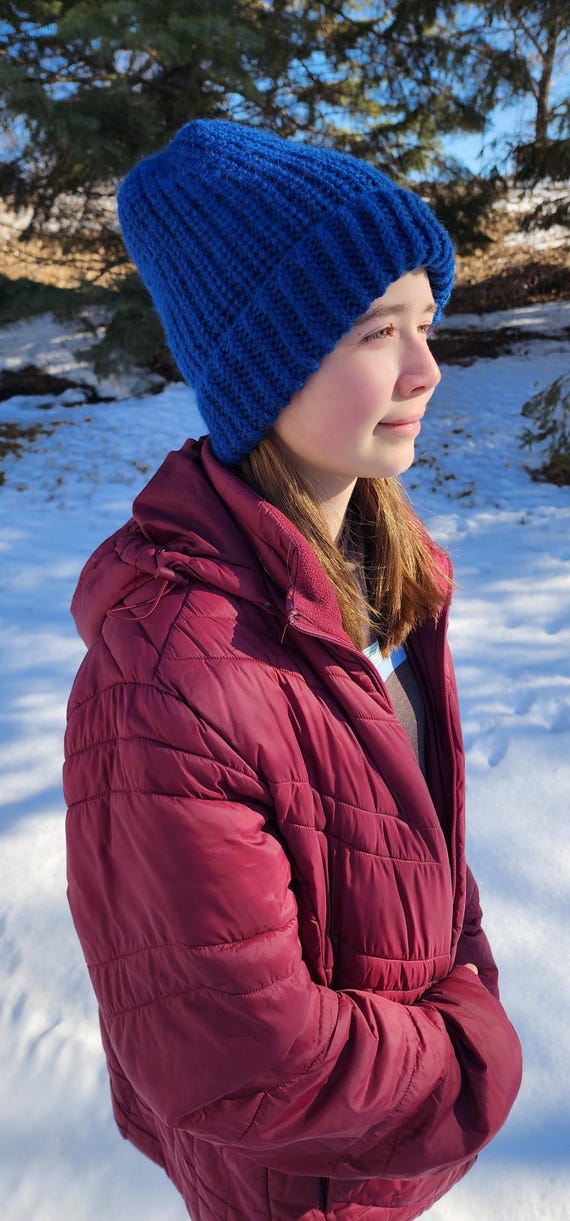 Kid's Winter Wool Hat Handmade Blue Kids Heavy Super Warm Hat