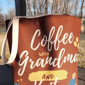 Tote Bag for Yarn and Supplies Tote Bag For Coffee Lovers, Gift For Grandmother, Gift Brown Tote Bag for Knitters, Reusable Tote Bag Brown