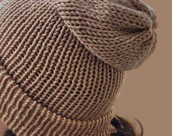 Beige Beanie Hat Handmade Winter Beanie Beige For Men Winter Handmade Hat For Hiking Beige Saggy Beanie Gift For Him Brown Women's Hat