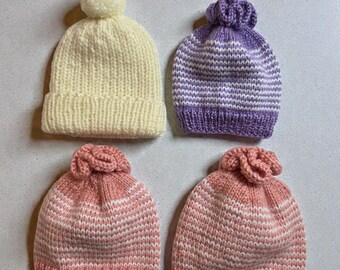 Newborn Hand-knit hat, Handmade, newborn photoshoot, cute baby hat, Warm baby hat, baby, winter baby hat,preemie baby hat, stripe baby hat