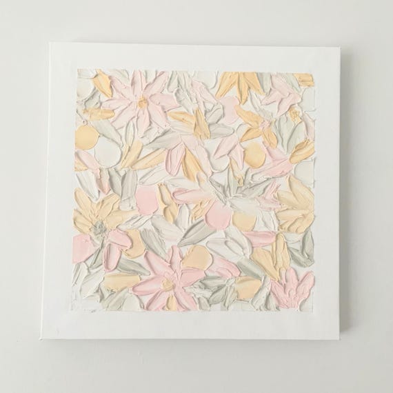 Handmade Textured Floral Wall Art | Pastel Flower Canvas | 3D Textured Painting | Neutral Home Decor | Minimalist Wall Art | Gift for Her