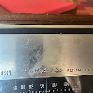 vintage Emerson Model 31T56 radio, a solid-state AM/FM tuner in a wood cab. image 3