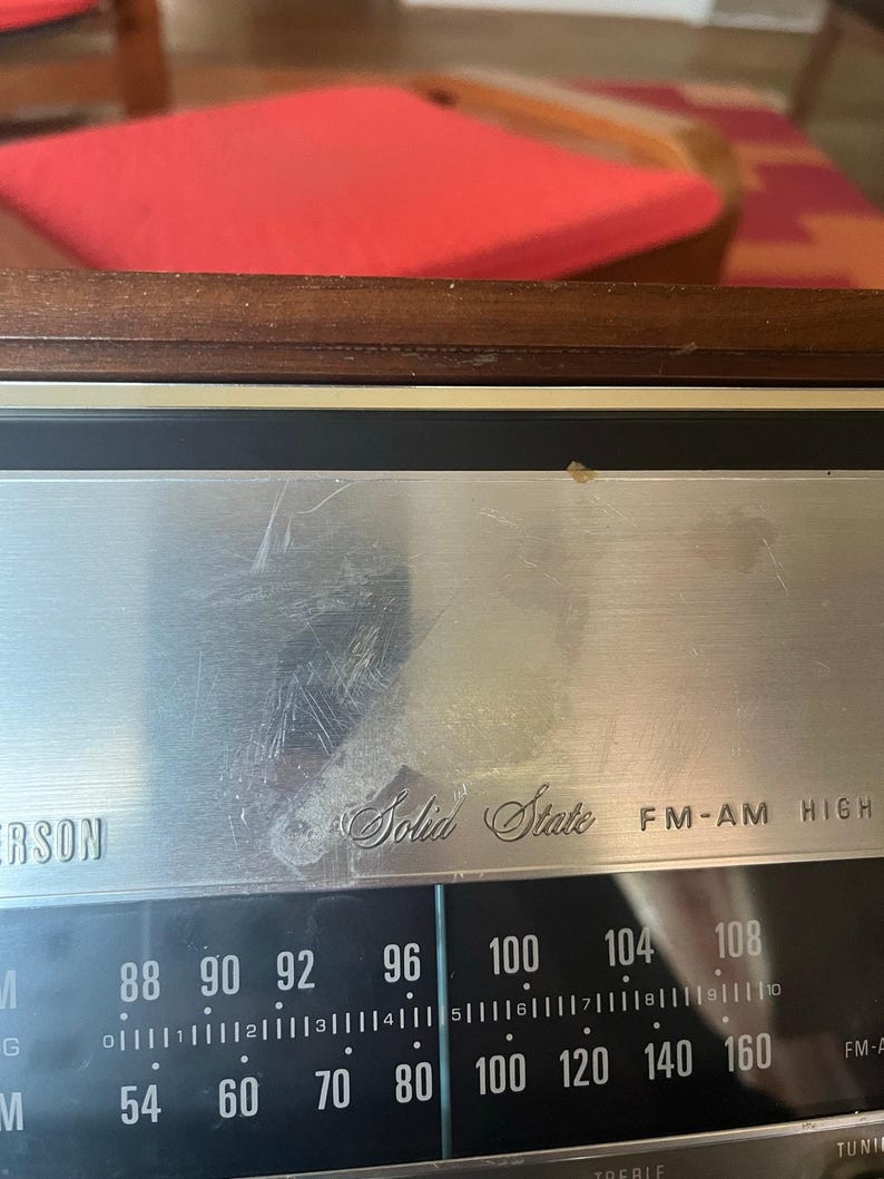 vintage Emerson Model 31T56 radio, a solid-state AM/FM tuner in a wood cab. image 3