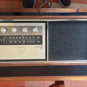 vintage Emerson Model 31T56 radio, a solid-state AM/FM tuner in a wood cab. image 4