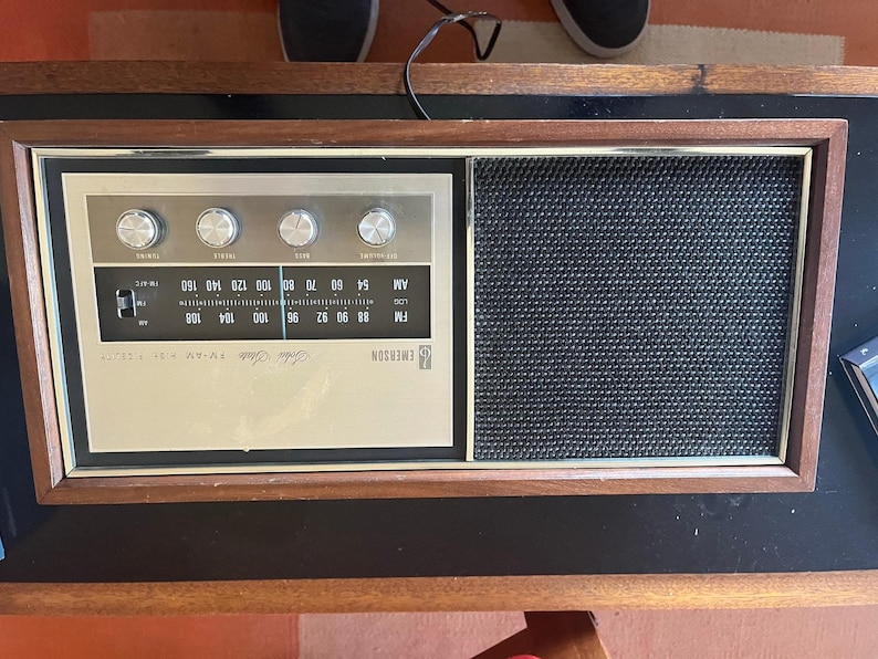 vintage Emerson Model 31T56 radio, a solid-state AM/FM tuner in a wood cab. image 4
