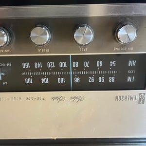 vintage Emerson Model 31T56 radio, a solid-state AM/FM tuner in a wood cab. image 9