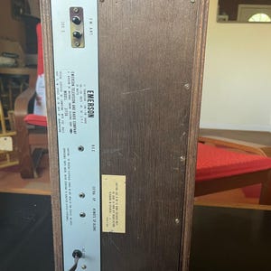 vintage Emerson Model 31T56 radio, a solid-state AM/FM tuner in a wood cab. image 6