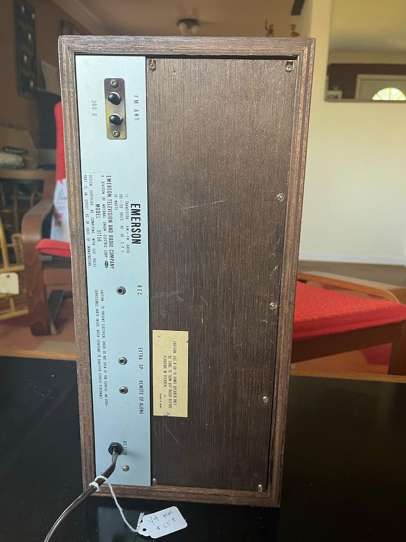 vintage Emerson Model 31T56 radio, a solid-state AM/FM tuner in a wood cab. image 6