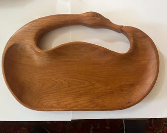 hand carved wood goose tray - vintage