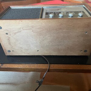 vintage Emerson Model 31T56 radio, a solid-state AM/FM tuner in a wood cab. image 5