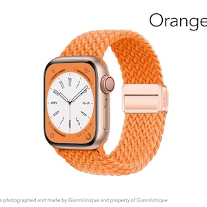 Apple Watch Band Women, Soft Braided Magnetic Loop, Stretch Nylon Sport Strap, Cute Birthday Gift for Her, Fits 38-49mm Series 1-11 SE Ultra Orange