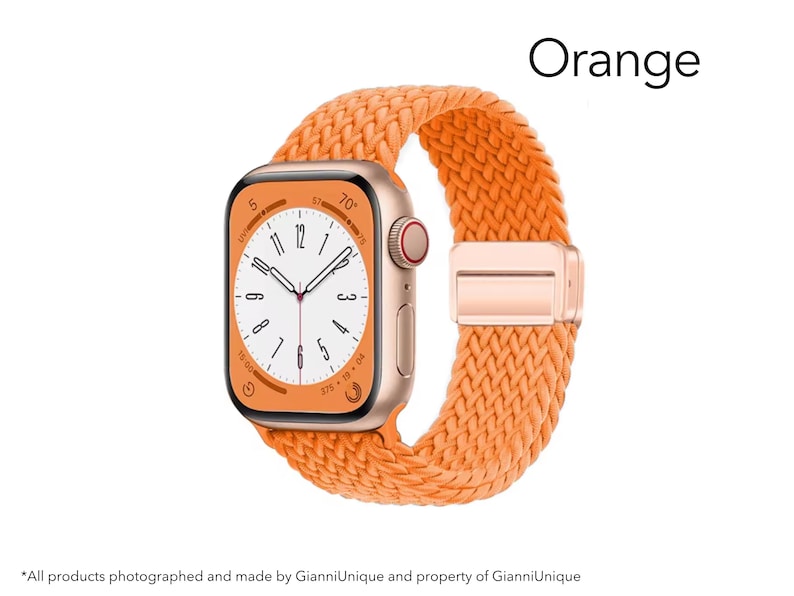 Apple Watch Band Women, Soft Braided Magnetic Loop, Stretch Nylon Sport Strap, Cute Birthday Gift for Her, Fits 38-49mm Series 1-11 SE Ultra Orange