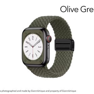 Apple Watch Band Women, Soft Braided Magnetic Loop, Stretch Nylon Sport Strap, Cute Birthday Gift for Her, Fits 38-49mm Series 1-11 SE Ultra Olive Green
