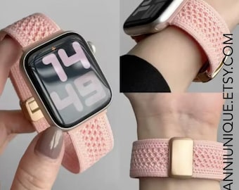 Wide Apple Watch Band Women, Braided Stretch Sport Loop, Breathable Strap, Series 1-11 Ultra SE 45mm 49mm